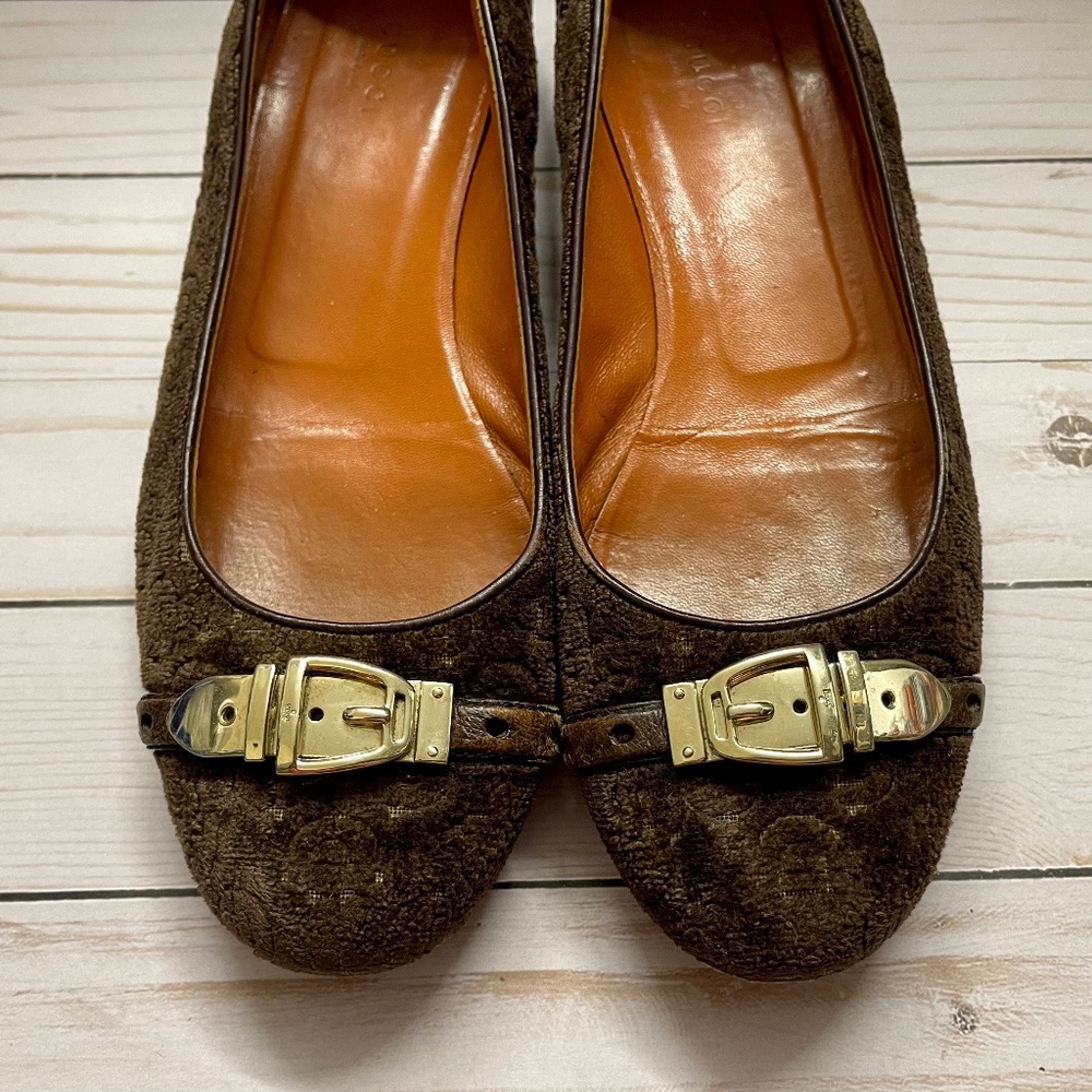 GUCCI Brown Imprint Flats Women's Size 10B